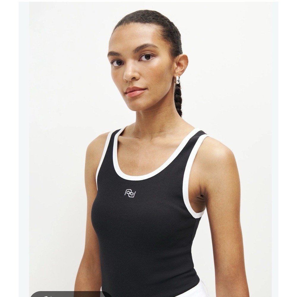 Reformation Erina Knit Tank Top Women Size Small Ribbed Black And White Logo